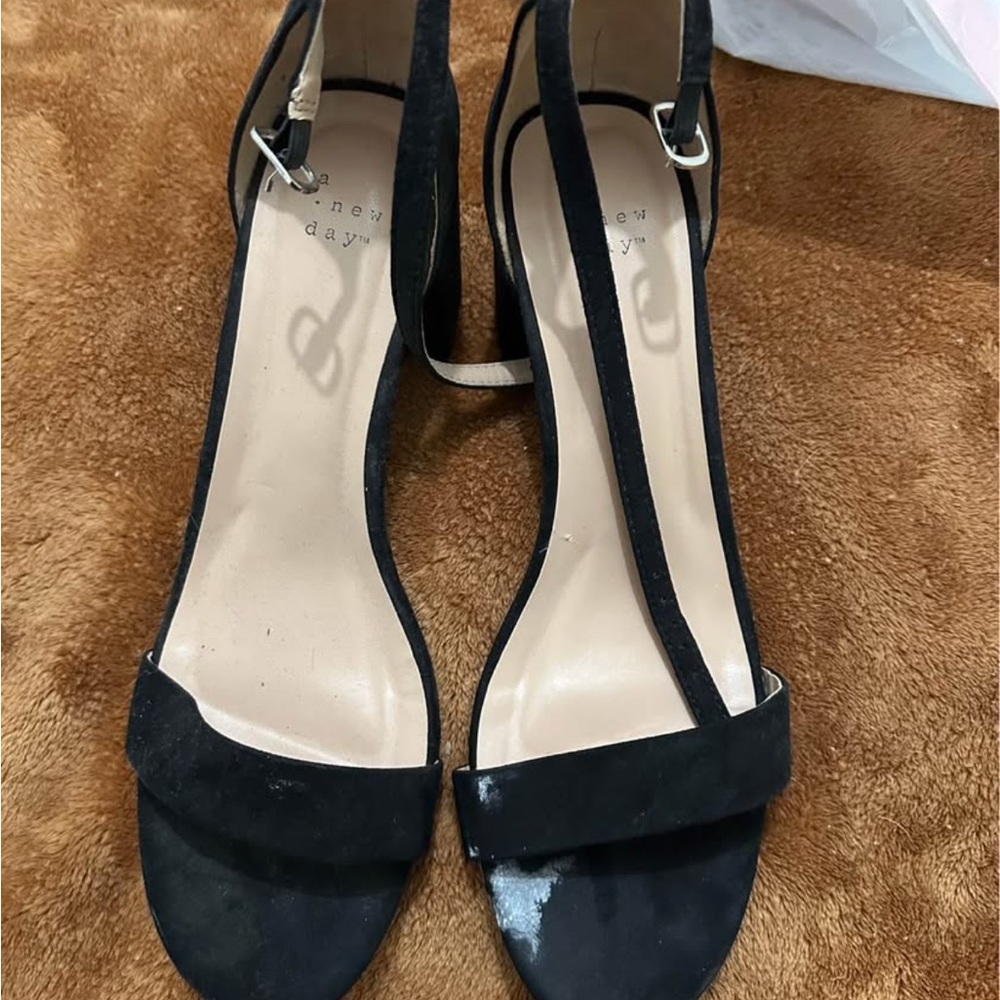 A New Day Black Heels with Ankle Strap and Open Toe